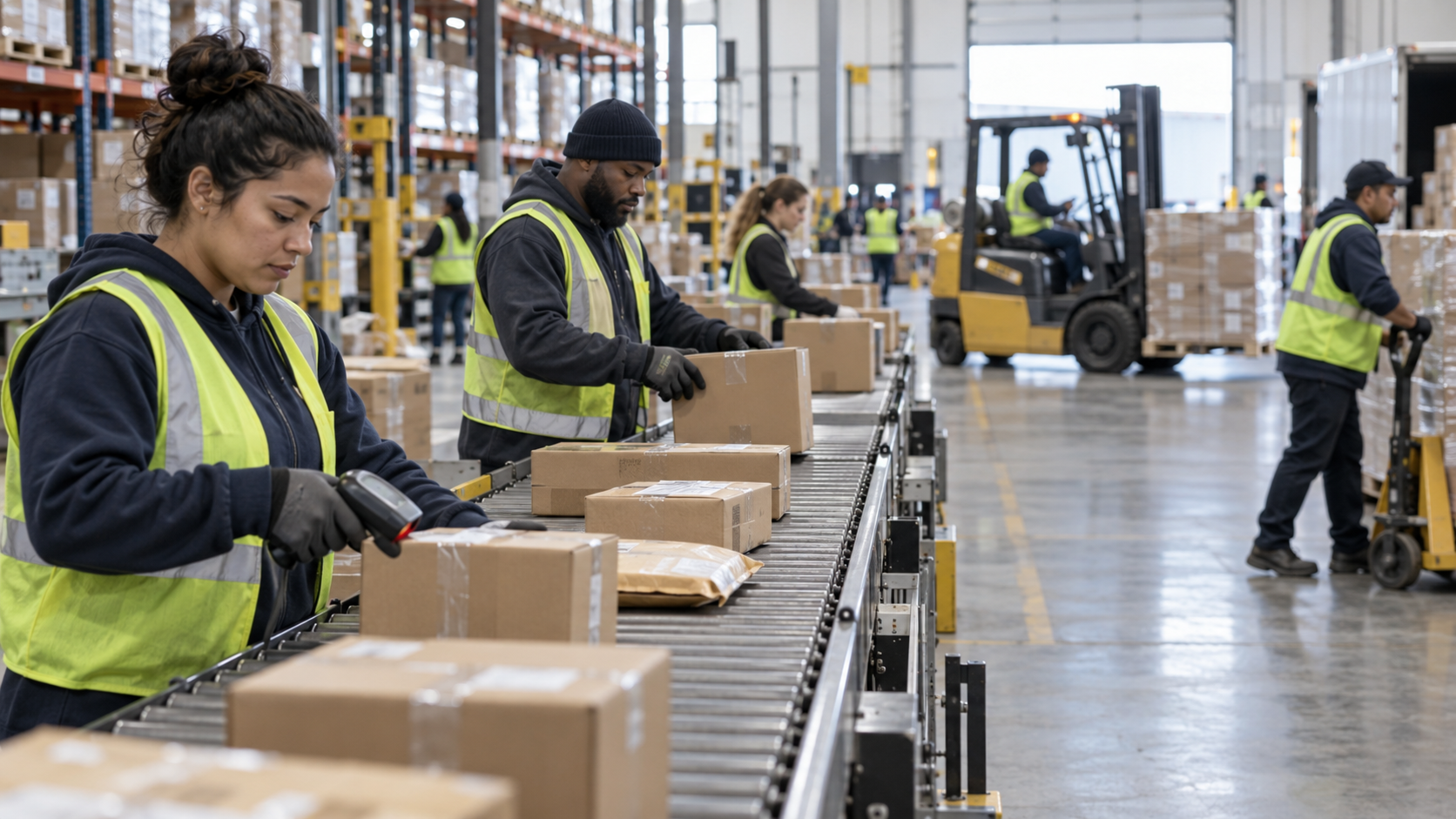 Angajați lucrează într-un centru logistic din Statele Unite