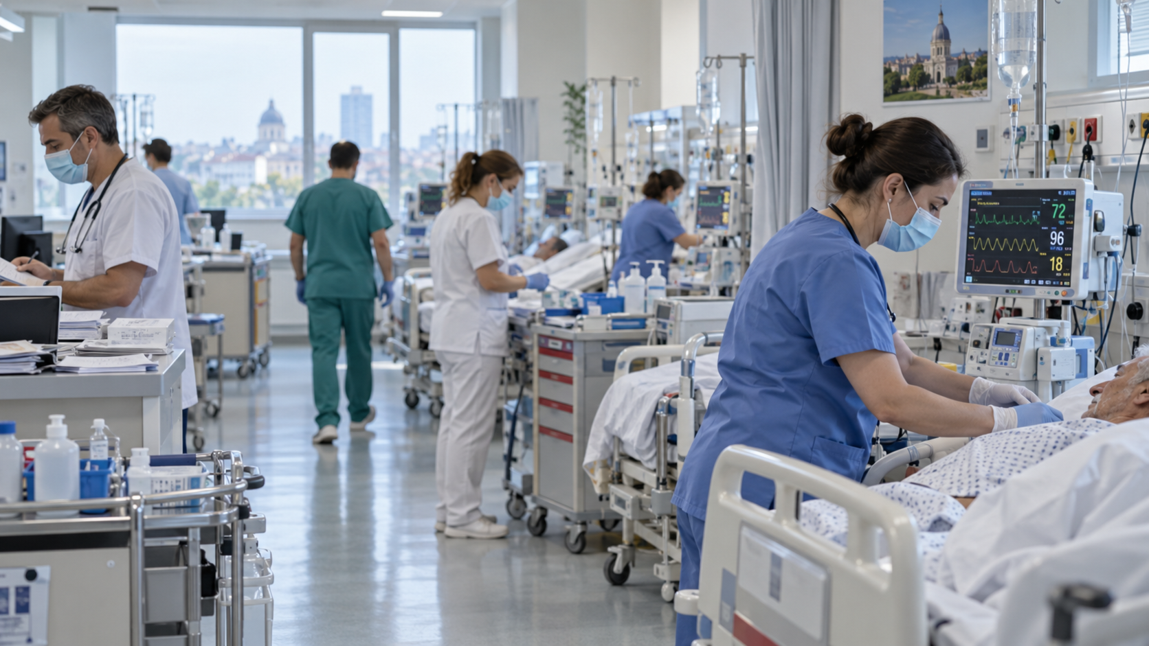 Medici și asistente lucrează într-o secție de spital