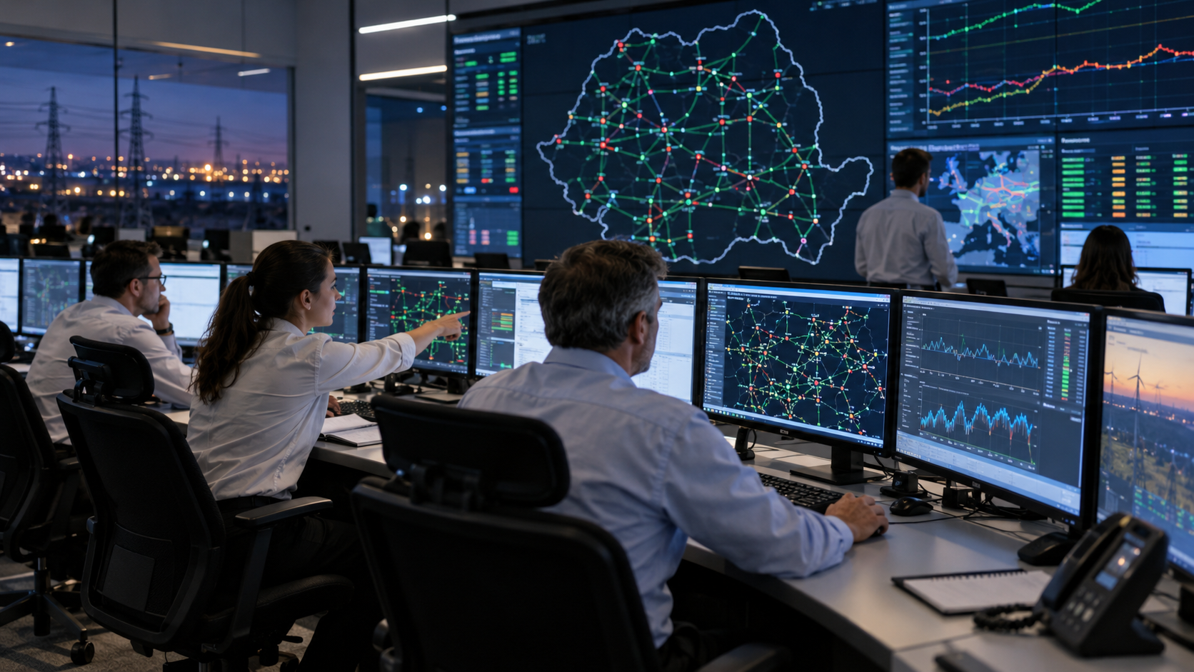 Dispeceri urmăresc producția și consumul de electricitate într-un centru de control al rețelei